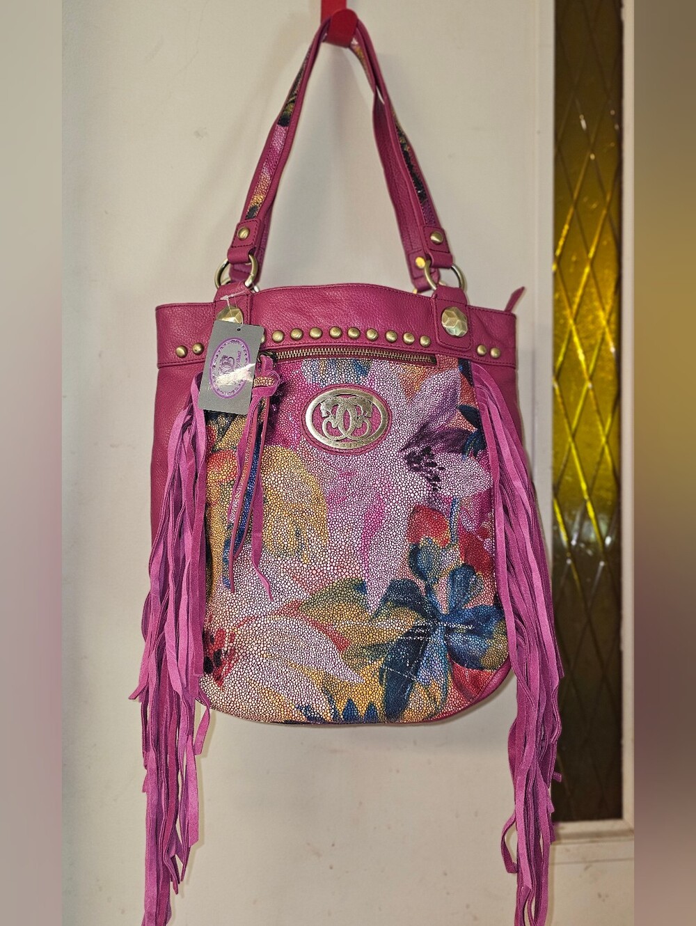 Shariff! RARE! Vintage! Made in New York Pink Floral Fringe shoulder bag